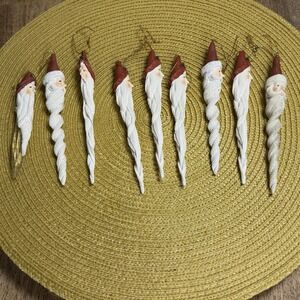 9 Vintage Icicle Santa Claus Christmas Holiday Ornament White Spiral Decorations